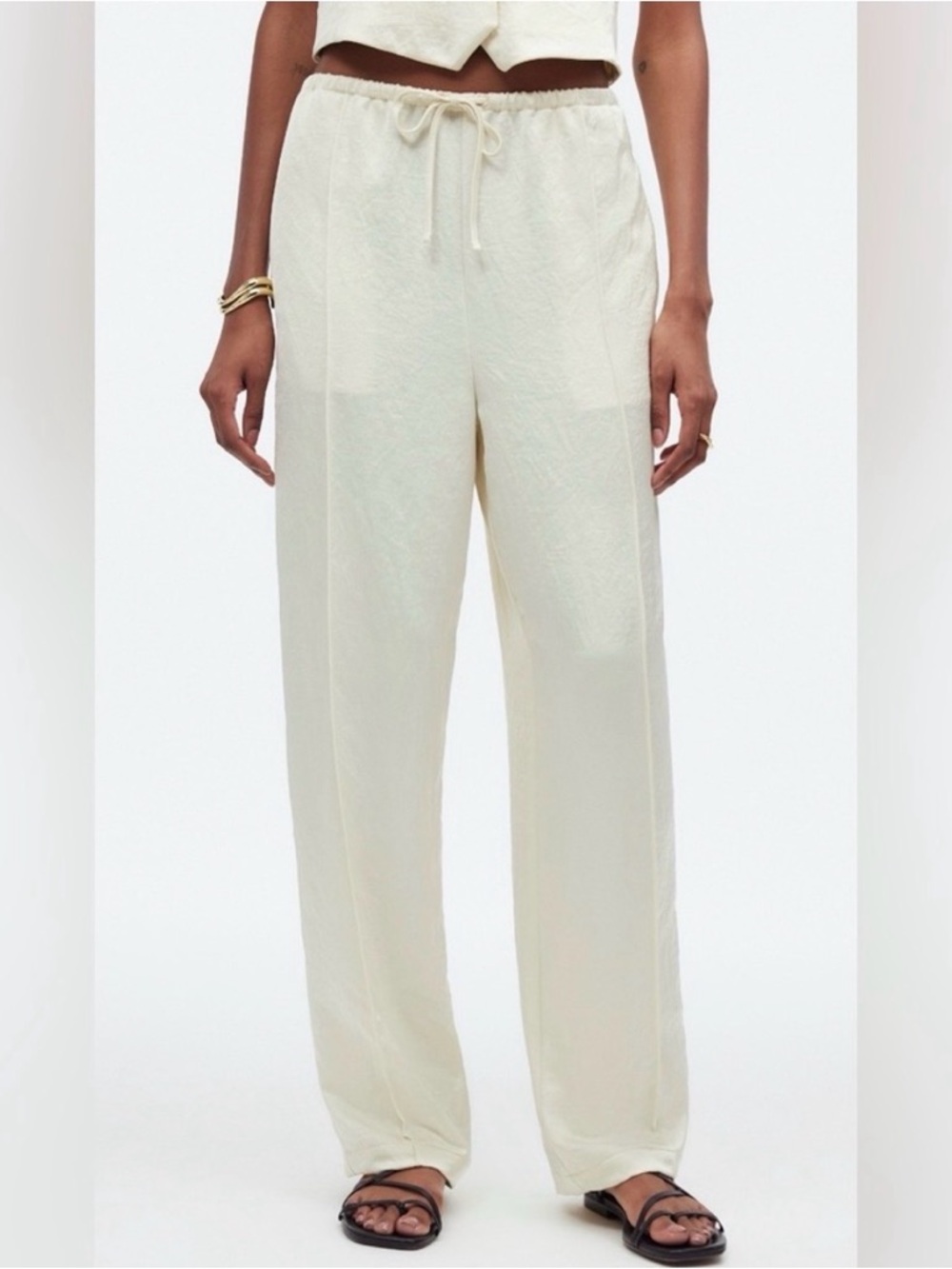 Madewell Cream Wide-Leg Drawstring Pants